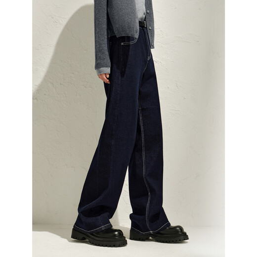 Jiuzi Annako retro casual denim style loose dark blue denim scimitar pants women's spring new style 2025 Zhangqing-second batch KWFQ12172 M