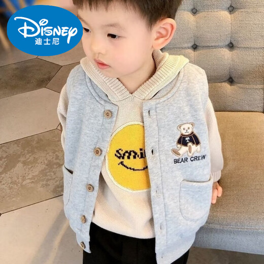 Disney children's vest spring and autumn new boys casual vest jacket top waistcoat 2025 summer style baby horse gray zipper vest 130