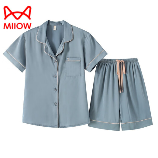 Catman (Miiow) pantalones cortos de manga corta Pajamas Seda de hielo para mujeres Nuevo color sólido de verano