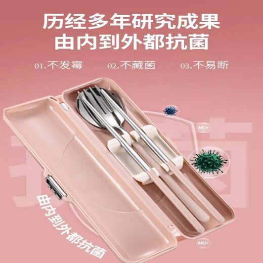 304 stainless steel portable tableware, good-looking chopsticks and spoon set for work, portable tableware set for students, coral pink/painted style-2 piece set/free storage box