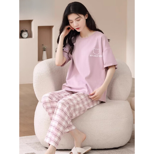 猫人（MiiOW）睡衣女夏款纯棉短袖长裤薄款卡通夏季可外穿家居服套装2025新款 YSH-679 M [建议80-100斤穿]