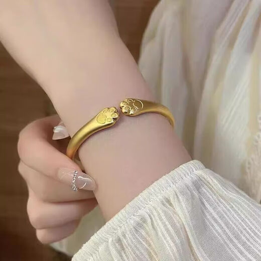 Qianjun Pure Gold 9999 Ancient Gold and Silver Cat Claw Bracelet Women's Open Gold Plated Cat Claw Bracelet as a Gift for Girlfriend Cat 23g