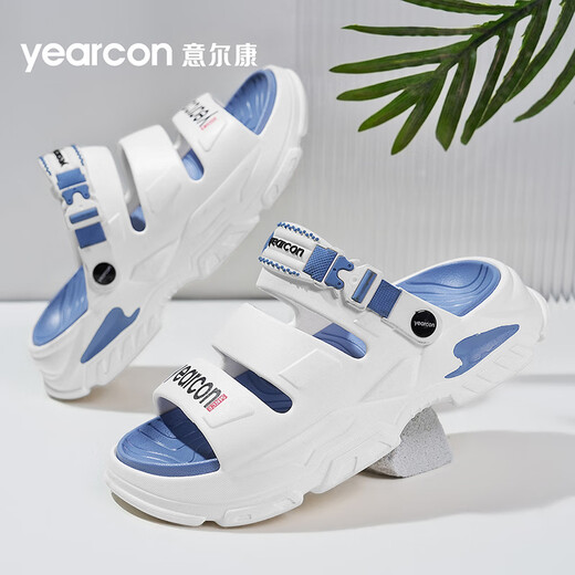 Yierkang Pantoffeln Männer tragen nicht rutschdicke alleinige Outdoor-Gefühl für Sommer im Freien im Freien mit zwei Ländern Strand Sandalen Herren trendige Sportsandalen Weiß und Blau 42