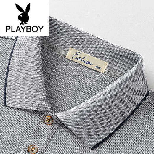 花花公子（PLAYBOY）新款爸爸短袖T恤男夏中年男装夏季中老年人男士夏装冰丝光棉上衣 691-灰色 L