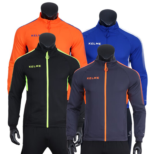 KELME Knitted Jacket Men's Casual Spring and Autumn Windproof Jacket Football Training Top Outfit Women Iron Gray/Fluorescent Orange S