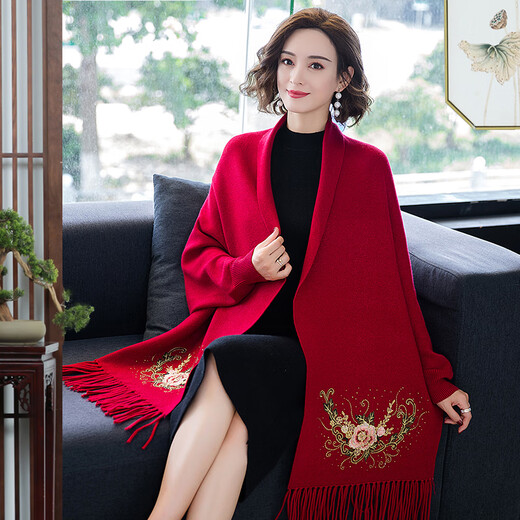 乌拓带披肩喜婆婆服装刺绣妈妈配旗袍外搭斗篷婚宴礼服袖秋冬保暖外披 16886灰色