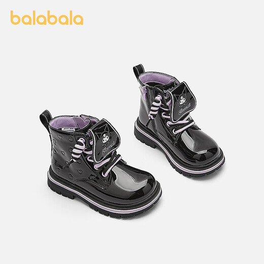 Balabala children's shoes children's boots Martin boots girls 2025 new autumn and winter short boots trend Sanrio IP black 90001 30 (foot length 18.3-18.7/inner length 19.7)
