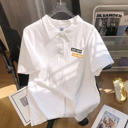 Meters Bonwe heavy polo shirt short-sleeved men's ins fashion brand summer loose cotton versatile half-sleeved T-shirt lapel top [3894*AND label]-Black L 110-130Jin [Jin equals 0.5 kg]
