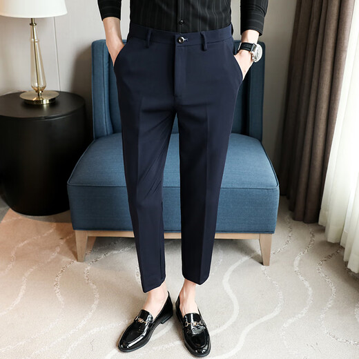 Summer trend Korean slim trousers for men with black small feet slim trousers business casual pants K682 black 9-point pants 30 Weight 110Jin [Jin equals 0.5 kg]-120Jin [Jin equals 0.5 kg]