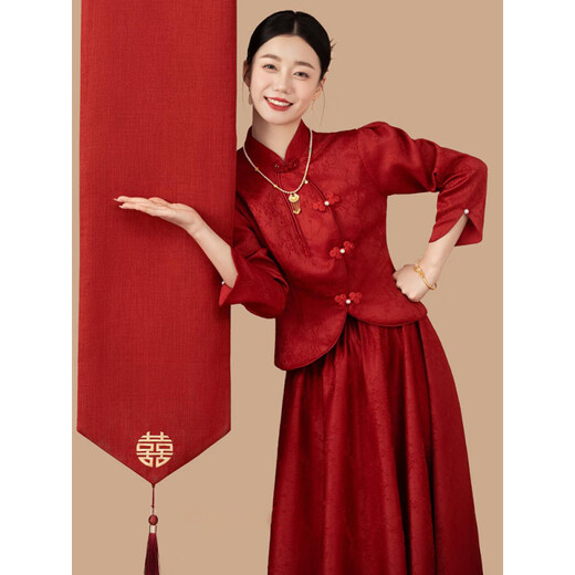 Wen Mi Toast Dress Large Size Zipper Style New Chinese Style Pregnant Women 2025 New Engagement Dress Fat mm Bride Returning to the Door after Marriage Burgundy XL