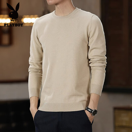 Playboy (Playboy) 2025 Frühling und Herbst Neue Männer gestrickt Langarm runden Nackenpullover Einheitliche Farbe Innerer Pullover Top Basis Hemd Hemd schwarz m