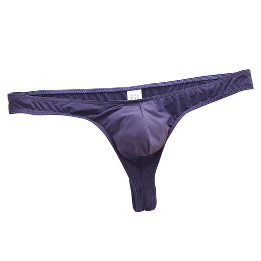 Ultra-thin ice silk sports fitness single thong men's one-piece transparent butt-exposing sexy low-waist breathable men's T-pants, navy blue M