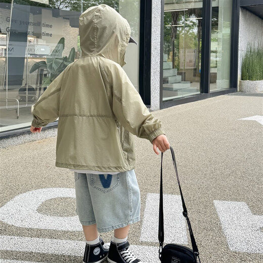 G.duck Little Yellow Duck Boys' Sun Protection Clothing for Big Children 2025 New Children's Lightweight Breathable UV Protection Beige 110 cm One Size