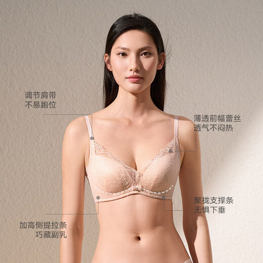 曼妮芬2025夏女士舒适无钢圈聚拢文胸性感蕾丝软支撑内衣20812434 101粉色 75B
