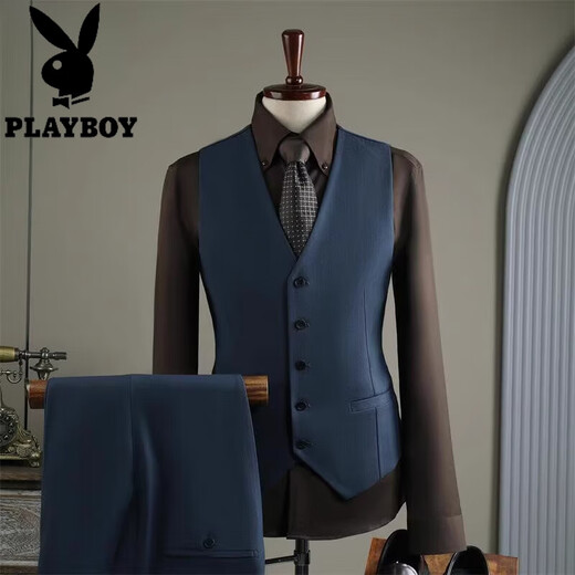 Playboy 2025 winter new suit suit men's high-end business formal striped suit three-piece groom's wedding dress elegant black three-piece suit 2XL 54