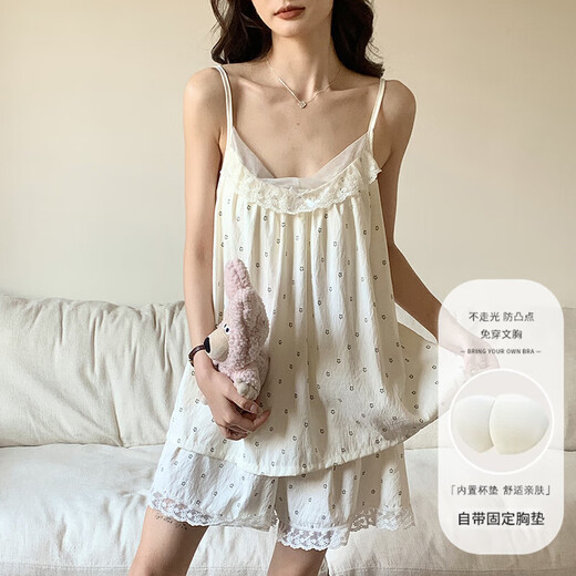 带胸垫睡衣女云朵棉夏季新款甜美花边性感吊带短裤2025年两件套 834#小花朵 XL