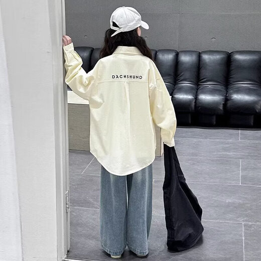 Girls' coat spring and autumn 2025 new style big children's fashionable tops children's super good-looking spring shirts sun protection yellow 160