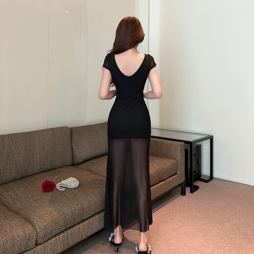 Jinggong Foot Foot Technician Work Clothes Sexy Foot Massage Foot Bath Work Clothes Flexible Massage Spa Long Skirt Mesh Slit Dress 9276# Green L