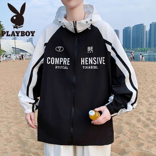 
Playboy (PLAYBOY) Men's Sunscreen Clothes New American casual printed hooded sunscreen clothing Men's ice silk cool quick-drying fishing clothing 6621 Black L About 100-120 Jin [Jin equals 0.5 kg] Can be worn