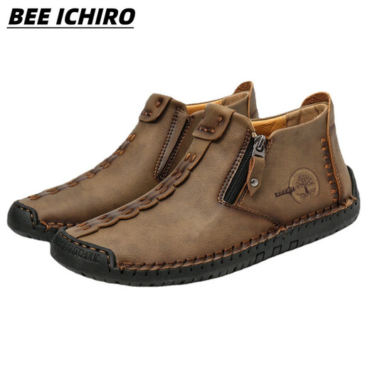 BEE ICHIRO男士马丁靴真皮软底防滑高帮工装靴透气耐磨军靴百搭休闲鞋子男鞋 6625墨绿加绒 37