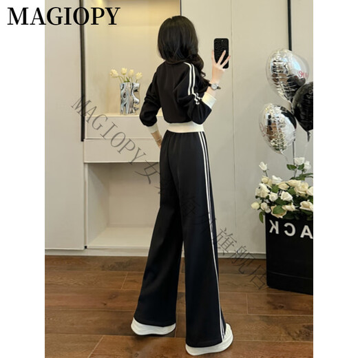 Magiopy International Luxury High-End-Marke kleine Menschen, die hohe Freizeitsport-Set Frauen-Frühling Europäische Station schwarzer Kurzjacke schwarzer zweiteiliger S-S-S-Set (100 Jin [Jin gleich 0,5 kg]))
