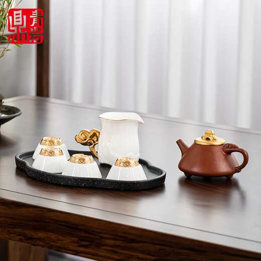 Qingyan Ding Forbidden City Purple Clay Pot and Golden Palace Set Birthday Gift for Husband, Men, Friends, Dads and Elders Retirement Gifts Forbidden City Ding Golden Palace (Purple Clay Pot Complete Set)