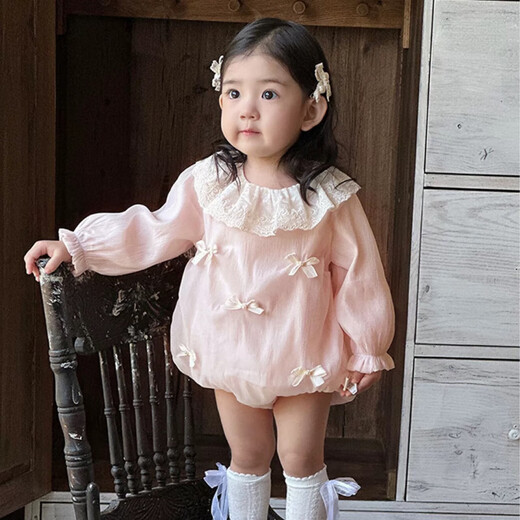 G.duck little yellow duck bag baby clothes spring and autumn 0-6 months newborn jumpsuit female baby one-year-old dress pink 73cm 73 size 3-7 months recommended for babies 6-8 kg