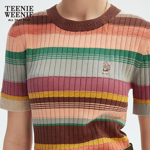 
Teenie Weenie Bear Women's Sweater 2025 Summer New Dopamine Vibrant Striped Round Neck Short Sleeve
