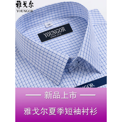 CEO雅戈尔男士短袖衬衫夏季棉免烫中年休闲商务职业正装格子衬衣服 短袖DX6629 45