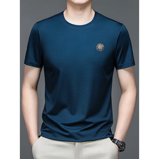
Septwolves short-sleeved T-shirt men summer business casual pullover round neck half-sleeved top men summer T-shirt trend 13807 black M 165