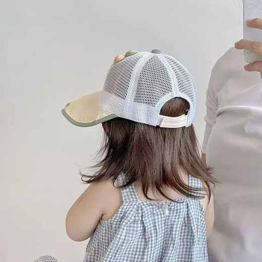 【多彩选择】儿童帽子夏季薄款透气网眼鸭舌帽男孩女宝宝婴儿遮阳 米色-DIN拉扯恐龙遮阳帽 1-5岁/头围48-52cm