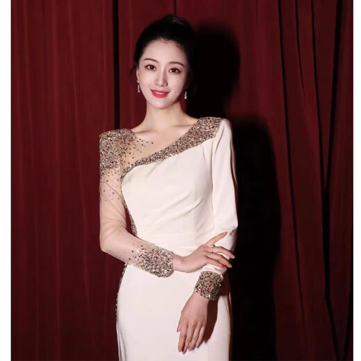 Shidao host dress female high-end adult women niche 2025 new style simple and elegant banquet evening choir dress L