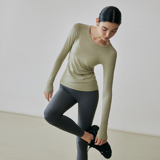 GIGT Jiji Yoga Wear Top Women's Autumn Slim Yoga Long Sleeve Breathable Sports T-Shirt Shaping Pilates Training Wear Light Mint Green L