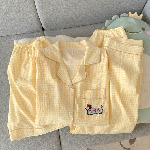 
Shiganu's new product dachshund dog pajamas for women 2025 summer gauze short-sleeved three-piece set of Chinese Valentine's Day Yunduo Cotton-J9901# Paradise Puppy Three-piece Set M [Suggestion 75-100Jin [Jin equals 0.5 kg]]