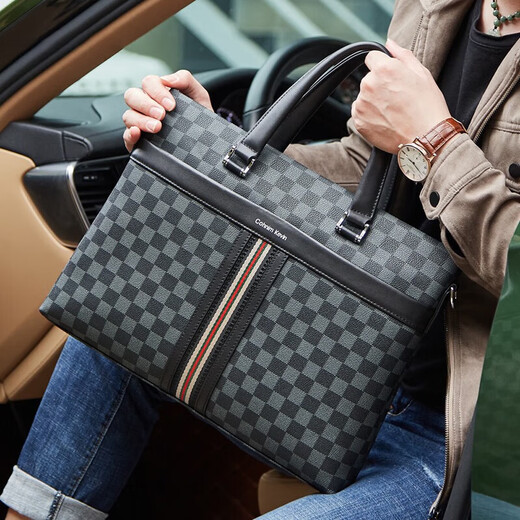 Cohnim kevin luxury men's briefcase laptop document shoulder cross-body bag as a Valentine's Day birthday gift for boyfriend C01834 plaid black shipped from the nearest warehouse large bag 14 inches