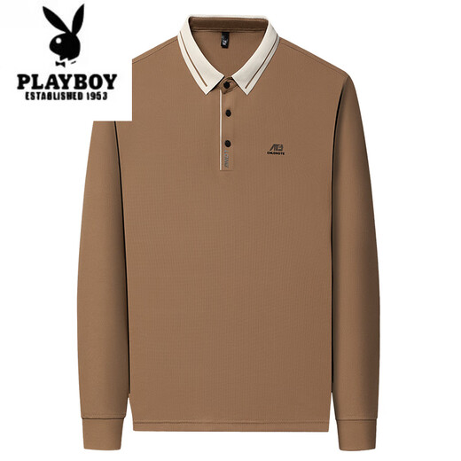 Футболка с длинными рукавами высокого класса Playboy 2025 Весна и осень-осенью тонкая лацканая базовая рубашка для базы папы среднего возраста.