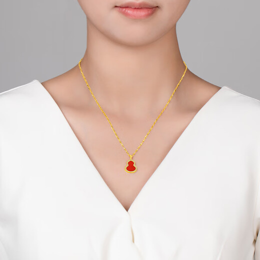 Mingzuan International 18K gold pendant for women au750 red agate diamond gourd neck pendant necklace birthday gift for girlfriend