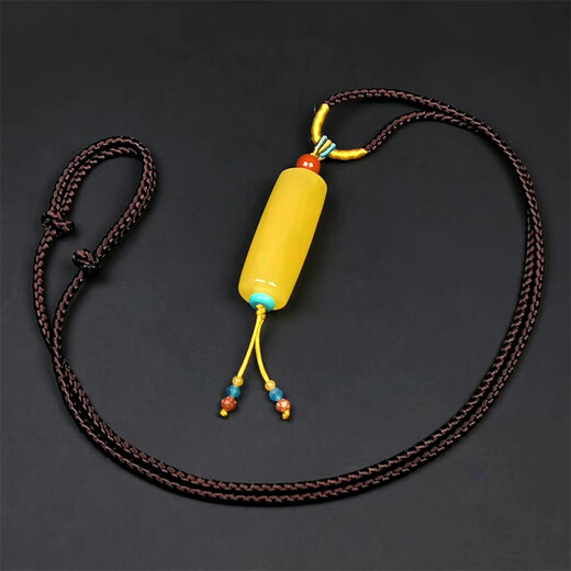 Amber School, one thing, one picture, one certificate, beeswax pendant, bucket beads, natural amber, men's and women's sweater chain, Russian material, chicken fat yellow, beeswax 4.8g, 13*35mm