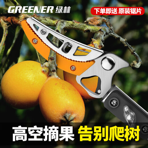 Green Forest Fruit Picking Magic Telescopic Pole for Picking Persimmons, Fruit Scissors for Picking Loquats and Longan, High-altitude Picking Scissors for Toon Picking, 2 Sections of Strong Telescopic Style, 1.15-2.25 Meters + Saw Blade + Eye Protection