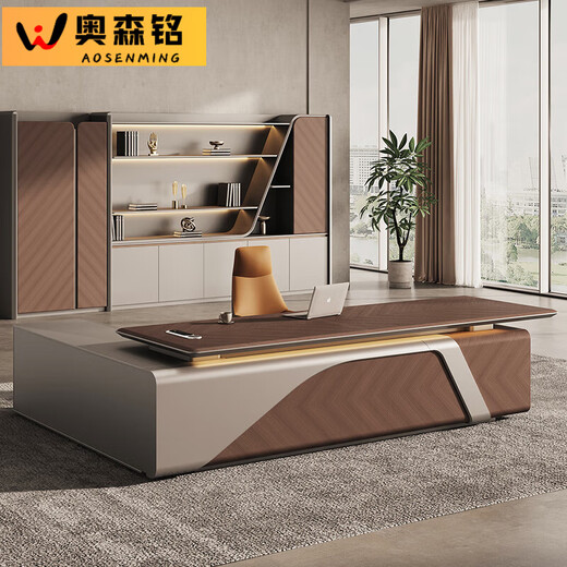 Aosenming boss desk office desk light luxury high-end president desk and chair combination office leadership manager executive desk workbench North American oak grain 2.4 meters double cabinet boss desk