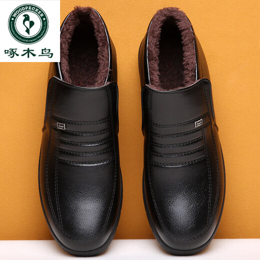 Zapatos de cuero cálidos de pájaros carpinteros para hombres de mediana edad y ancianos en invierno negro [882] 39 dimensionamiento estándar