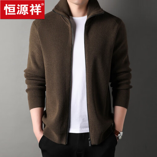 
Hengyuanxiang cardigan men's wool knitted cardigan autumn and winter thickened lapel casual middle-aged sweater jacket men deep coffee XL/175 size 140-160Jin [Jin equals 0.5 kg]