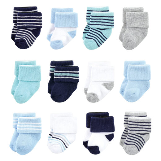 Luvable friends unisex cotton baby terry socks 24-pack mint navy striped 6-12 Months