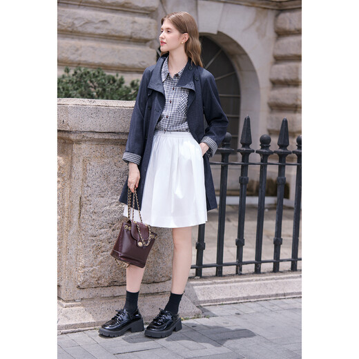 Betu Women's 2025 Autumn New Windbreaker Stand Collar Imitation Denim Loose Literary Style Jacket Women 2508T96 Dark Denim Blue M