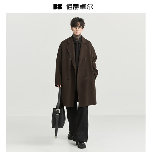 Earl Dower Cashmere Wool Mélange de laine à double face de longueur moyenne pour hommes 2025 Automne et hiver Nouveau veste P541523 Chocolate Gummy L (175)