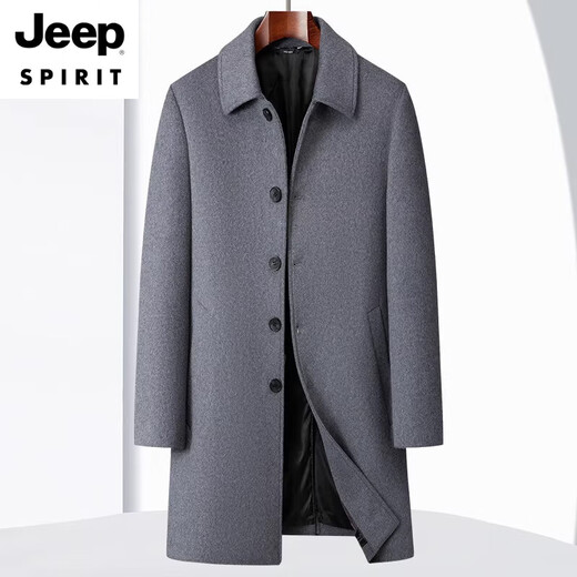 JEEP SPIRIT2025 New Cashmere Coat for Men, Middle-aged and Elderly Dads Autumn and Winter Wool Woolen Windbreaker Jacket Thickened Black Regular M 170 Recommended 100-125 Jin Jin equals 0.5 kg