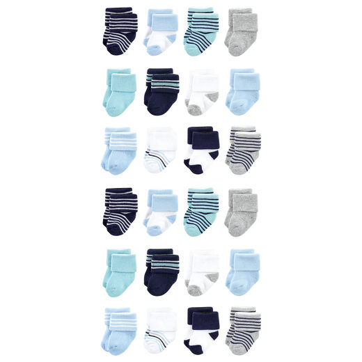 Luvable friends unisex cotton baby terry socks 24-pack mint navy striped 6-12 Months