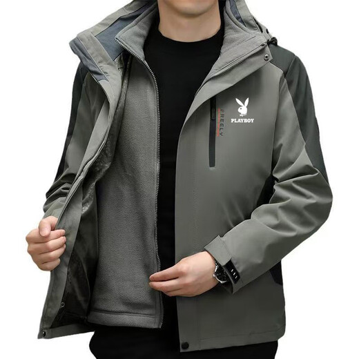 Playboy (PLAYBOY) Jacket Men's Three-in-One Liner Removable Autumn and Winter Velvet Thickened Outdoor Hooded Jacket Group Purchase 2299 Army Green Playboy 2XL Recommended 140-160 Jin Jin equals 0.5 kg