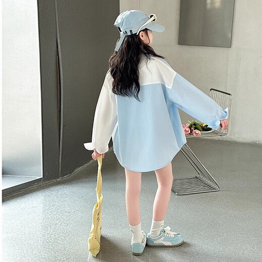 Girls summer thin shirt 2025 new sun protection jacket medium and large children casual children's summer shirt blue 170