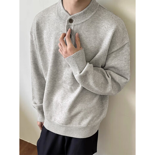 Shelley Jones Henry Collar Sweater Men's Autumn and Winter New Ins Lazy Style Loose Trendy Bottoming Top Gray L Recommended 110-125 Jin Jin equals 0.5 kg